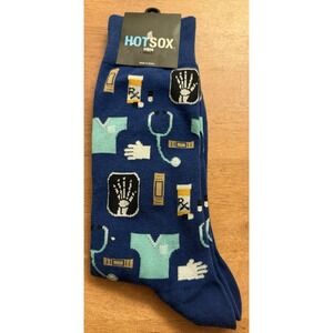 Hotsox Men Doctor Medical Print Socks Blue Fits Shoes‎ Size 6-12.5